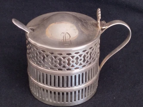 Vintage WEBSTER Sterling Silver Mustard / Jam Pot with Glass Liner & Spoon Cover