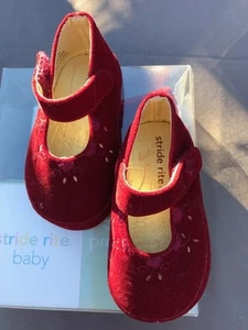 Stride Rite Burgundy Velvet Cradle Shoes New In Box Infants Girls Size 2 - Picture 1 of 5