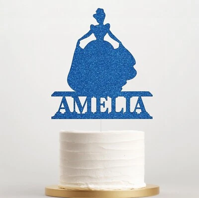 Personalised Cinderella Glitter Cake Topper, Custom Princess Girl Birthday Decor - Image 1 of 4
