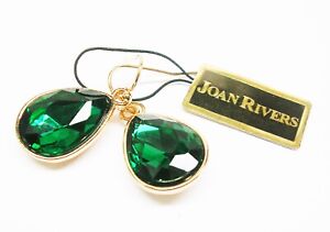 Joan Rivers Faceted Crystal Earrings PIERCED  1 1/4"  GREEN