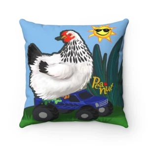 Peanut the Chicken and Her Treat Truck Spun Polyester Square Pillow Case - Picture 1 of 4