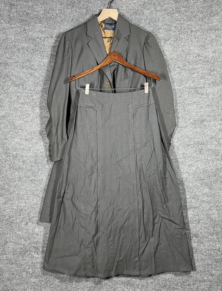 Antiguo Chas A Stevens Victoriano Eduardiano Traje de Caminar Chaqueta Falda Conjunto Lana Foto 1 de 4