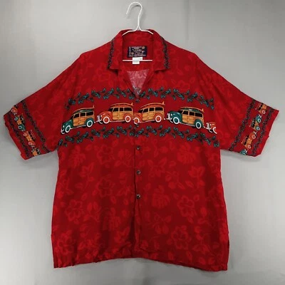 Hawaiian Shirt by Basix Mens L Red Woody Wagon Short Sleeve Lightweight - Image 1 of 4
