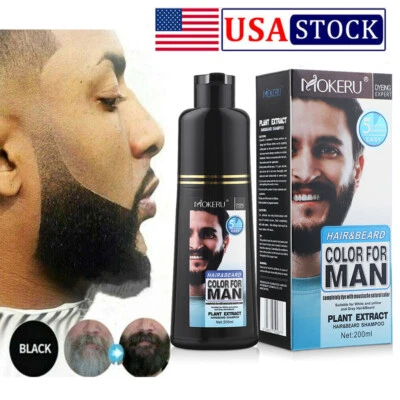 Champú oscurecedor negro tinte tinte barba cabello barba permanente 200 ml Foto 1 de 4