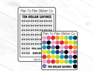 2450-10~~Ten Dollar Savings Tracker Planner Stickers. - Picture 1 of 2