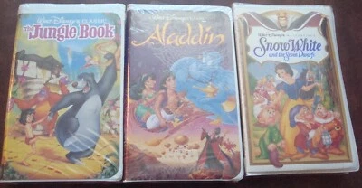 3 Sealed Walt Disney VHS Movies Snow White Aladdin the Jungle Book Black Diamond - Image 1 of 4