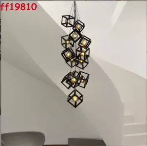 Staircase Chandelier Modern Cube Glass Ball Black Pendant Fixture Cluster Lights - Picture 1 of 11