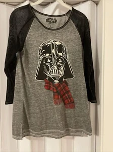 Star Wars Darth Vader Usando Bufanda a Cuadros Navidad Manga 3/4 Talla Grande Damas - Imagen 1 de 7