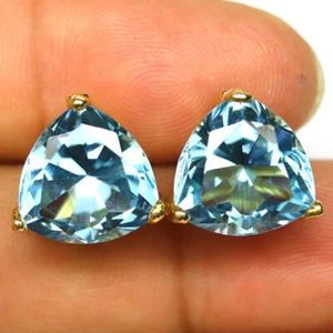 925 Sterling Silver 13 x 13 mm. Sky Blue Topaz Earrings 18K Gold Plated - Picture 1 of 4
