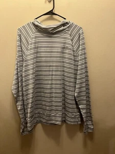 New Balance Cowl Neck Hooded Top XL Stripes Gray White Longsleeve Running  - Picture 1 of 6