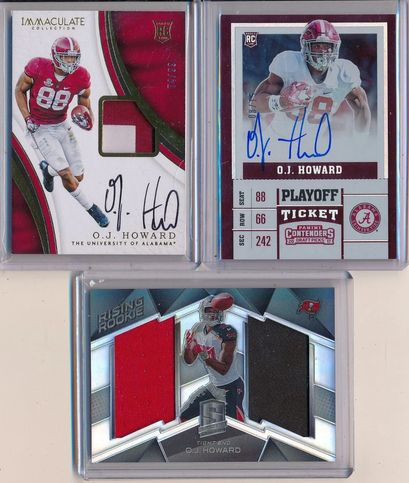 O.J. HOWARD 2017 Auto Lot (3) Contenders Playoff 08/15, Immaculate 2 Clr /99 etc - Image 1 of 1