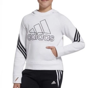 adidas Girls' Fleece 3-Stripe Hoodie White/Black Size XS 6/6x NEW - Picture 1 of 6