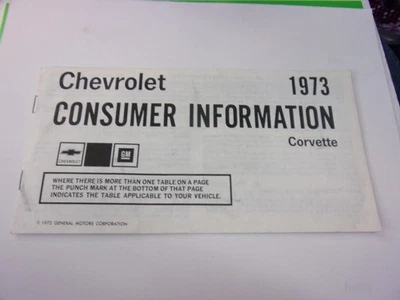 Chevrolet Corvette 1973 vintage manual de información al consumidor completo con desgaste LT Foto 1 de 4