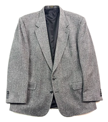 Chaqueta Blazer Abrigo De Colección Robert Stock 48L Gris Negro Espiga Tweed Foto 1 de 4