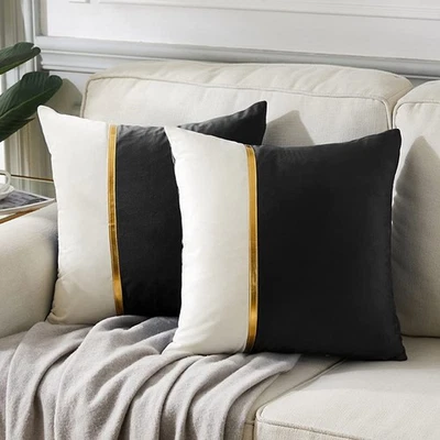 2 Packs Black and White Decorative Throw Pillow Covers 16x16 Inch for Living ... - Image 1 of 4