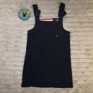 Ralph Lauren Girls 6x Navy Blue Corduroy Jumper Dress Skirtall Overall Pink Pony - Picture 1 of 7