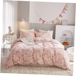 Twin Duvet Cover Bed Set 100% Cotton Rainbow Pink for Girls Cute Kawaii - Picture 1 of 8