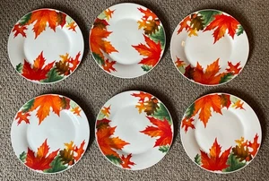 6 ROYAL NORFOLK COLORFUL AUTUMN FALL THANKSGIVING LEAVES DINNER PLATES 10.5" - Picture 1 of 1