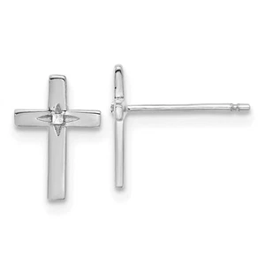 14k White Gold Cross Earrings - Picture 1 of 2