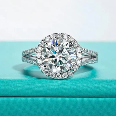 Anillo de compromiso de diamantes cultivados en laboratorio con certificado CVD redondo de 2,18 quilates de plata 925 Foto 1 de 4