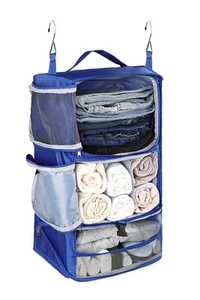 Hanging Packing Cubes Portable Closet 3-Shelf Travel Collapsible Compression - Picture 1 of 9