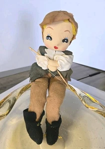 Stockinette Robin Hood Filzpuppe Elfe Regal Sitter 9 Zoll bewegliches Plüschtier Vintage - Bild 1 von 6