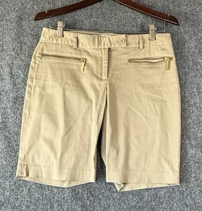 Pantalones Cortos Michael Kors Para Mujer Caqui Talla 4 Dorado Detalle Cremallera Elegante Bermudas - Imagen 1 de 15