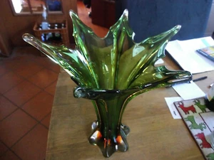Vase groß Murano? grün unten braun mit 6 Zipfeln - Bild 1 von 5