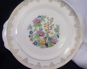 VINTAGE SHEFFIELD 23K GOLD FILIGREE ON RIM INDIAN TREE 11" HANDLE CAKE PLATE - Picture 1 of 12