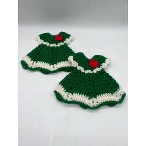 Vintage Hand Crocheted Christmas Dress Hot Pads Set of 2 - Picture 1 of 4