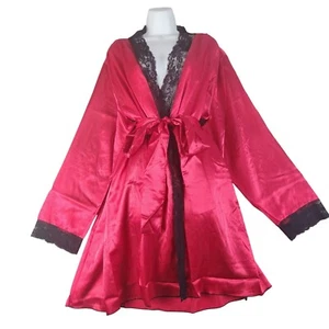 Fredericks Of Hollywood Lace-Trim Satin Robe Size 1X Plus Womens Aspen Mae - Picture 1 of 8
