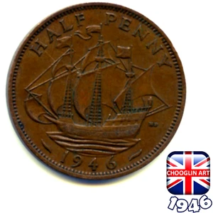 A BRITISH 1946 GEORGE VI HALFPENNY ½d coin, 79 Years Old! - Picture 1 of 2
