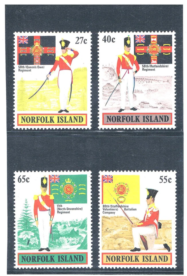 Uniformes del Ejército Británico 1982 Isla Norfolk CV $2,05 Foto 1 de 1