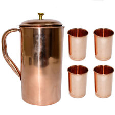 100% Copper Water Jug Pitcher Tumbler Glass Set Plain Smooth Finish Drinkingwear