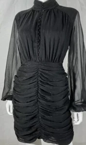 Abito da cocktail HOUSE OF HARLOW 1960 collo alto nero metallizzato increspato bodycon taglia 4 - Foto 1 di 18