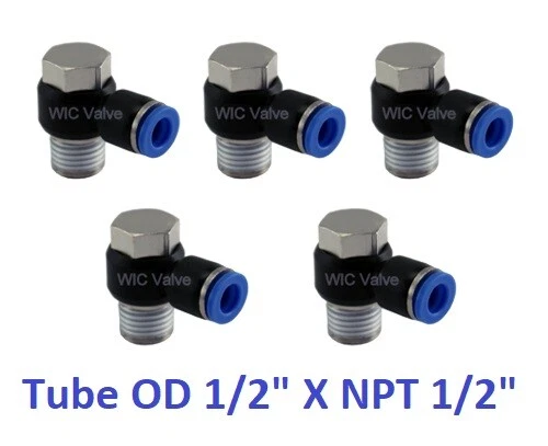 Swivel Male Elbow Connector Tube OD 1/2" X NPT 1/2" Pneumatic Fitting 5 Pieces - Image 1 of 1