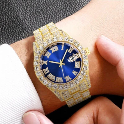 Simulated Diamond Rapper Men Women Wrist Watch Bling Hip Hop Dial Metal Quartz - Image 1 of 4