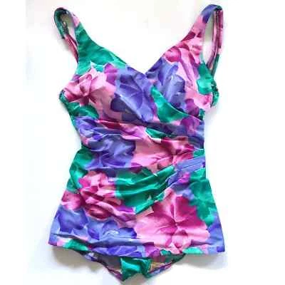 Sujetador Traje De Baño De Colección Roxanne Una Pieza Talla 16 38B Rosa Verde Floral Falda Foto 1 de 4