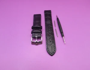 FITS OMEGA WATCH CASE LEATHER CROC WATCH BAND BLACK 18MM SILVER BUCKLE - Picture 1 of 5