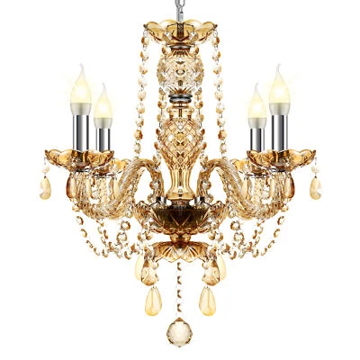 Elegant 4 Light Crystal Candle Chandelier Ceiling Pendant Light Fixture Decor - Image 1 of 4
