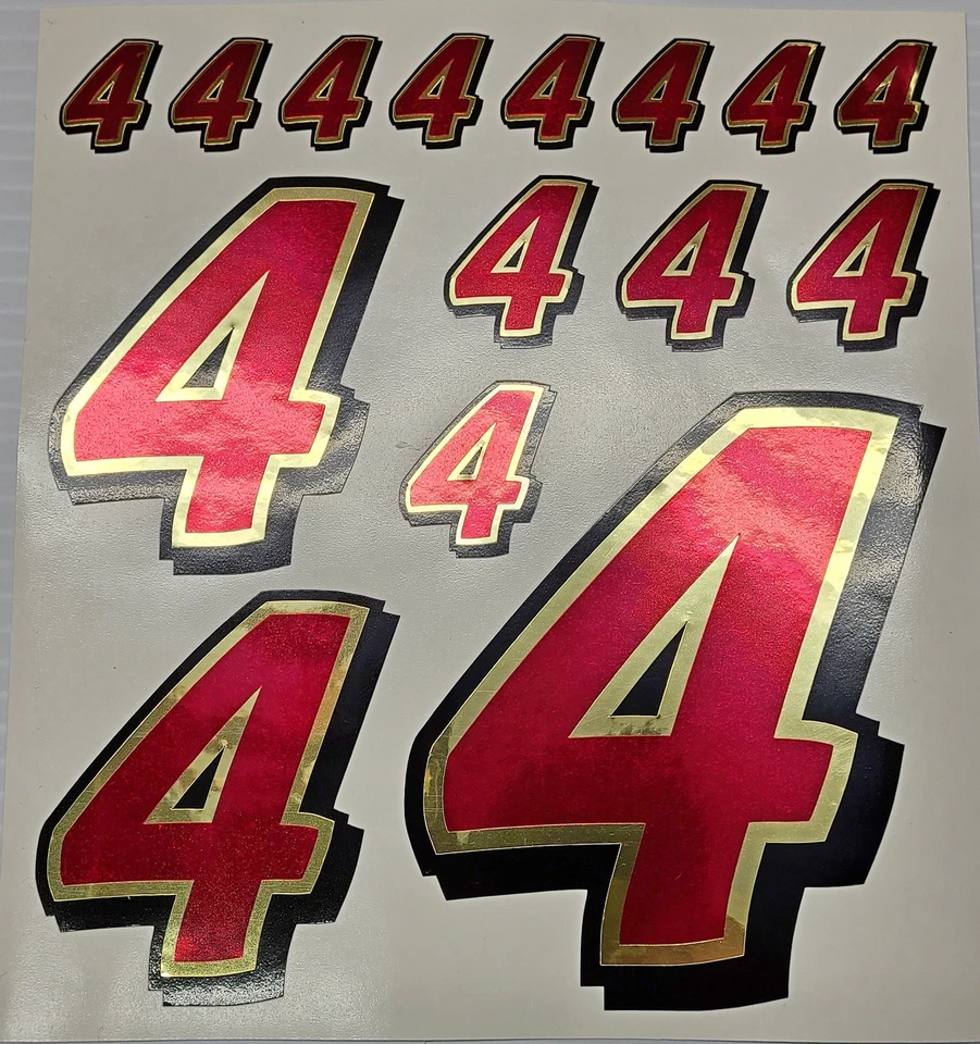 Paquete de calcomanías pegatinas número 4 Racing Numbers oro rojo 1/8 1/10 modelos RC S02 Foto 1 de 1