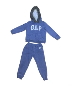 Gap Full Zip Sherpa Hooded Sweatsuit Girl’s Size 5Y Blue Two Piece Jogger Set - Picture 1 of 8