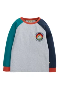 Frugi Long Sleeve Boy's Jax Applique T-Shirt - Grey Marl/Rainbow (Imperfect) - Picture 1 of 6