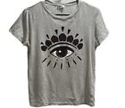 Kenzo Paris Women’s Grey Eye Motif Printed Cotton Knit Crewneck T-Shirt Sz Med