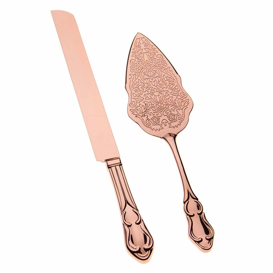 Set di coltelli e servitori per torte, set da taglio per torte per matrimonio (oro rosa) - Immagine 1 di 4