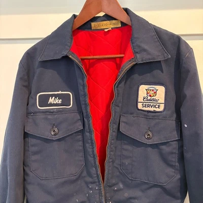 Vtg Red Kap Cadillac Mechanic Jacket Small Blue Quilted BROKEN Scovill Zip USA - Image 1 of 4
