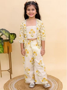 Festive Party Wear Dress Cotton 3/4 Sleeves Floral Printed Girls Co-Ords - Picture 1 of 25