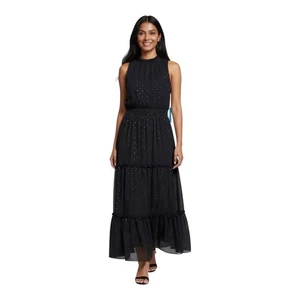 Vestido Draper James Largo Negro Sin Mangas Niveles Forrado Calado Fluido Talla Mediana - Imagen 1 de 9