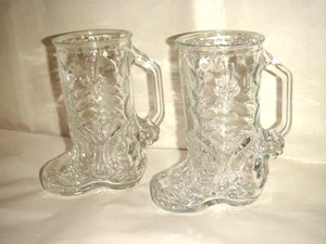 2 LIBBEY CANADA CLEAR GLASSES COWBOY BOOT SPUR DRINK EMBOSSED WESTERN 6-1/2" H - Picture 1 of 9