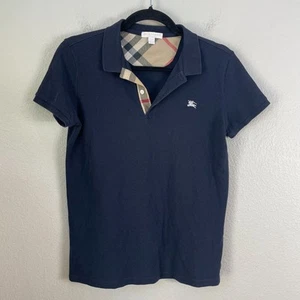 Burberry Childrens Boys 14Y Navy Polo Shirt Iconic Nova Check Collar Top - Picture 1 of 8